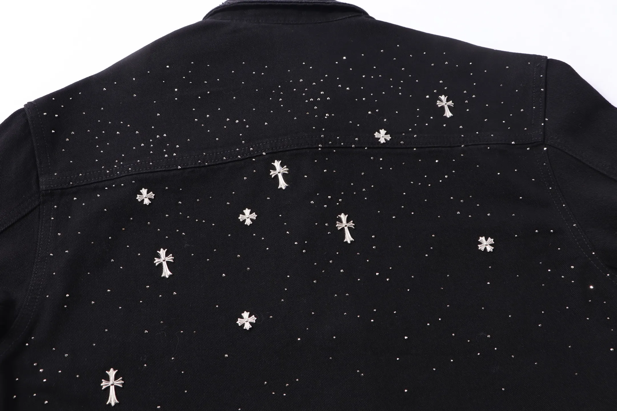 P370 Chrome Hearts Chrome Hearts Hardware Cross Hot Diamond Shirt Denim Jacket Color: Black Size: M L XL XXL XXXL